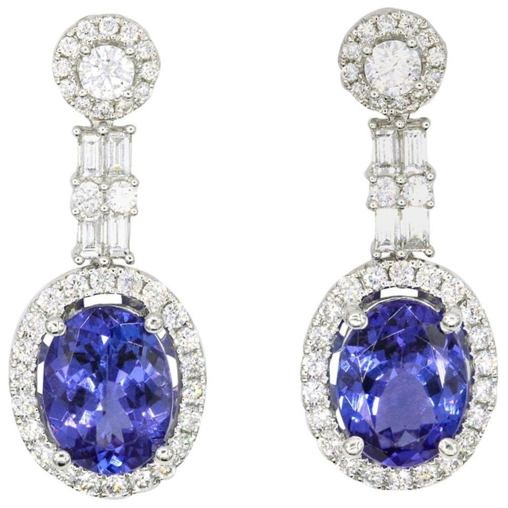Tanzanite Diamond Drop Earrings 4.43 Carat 18 KT